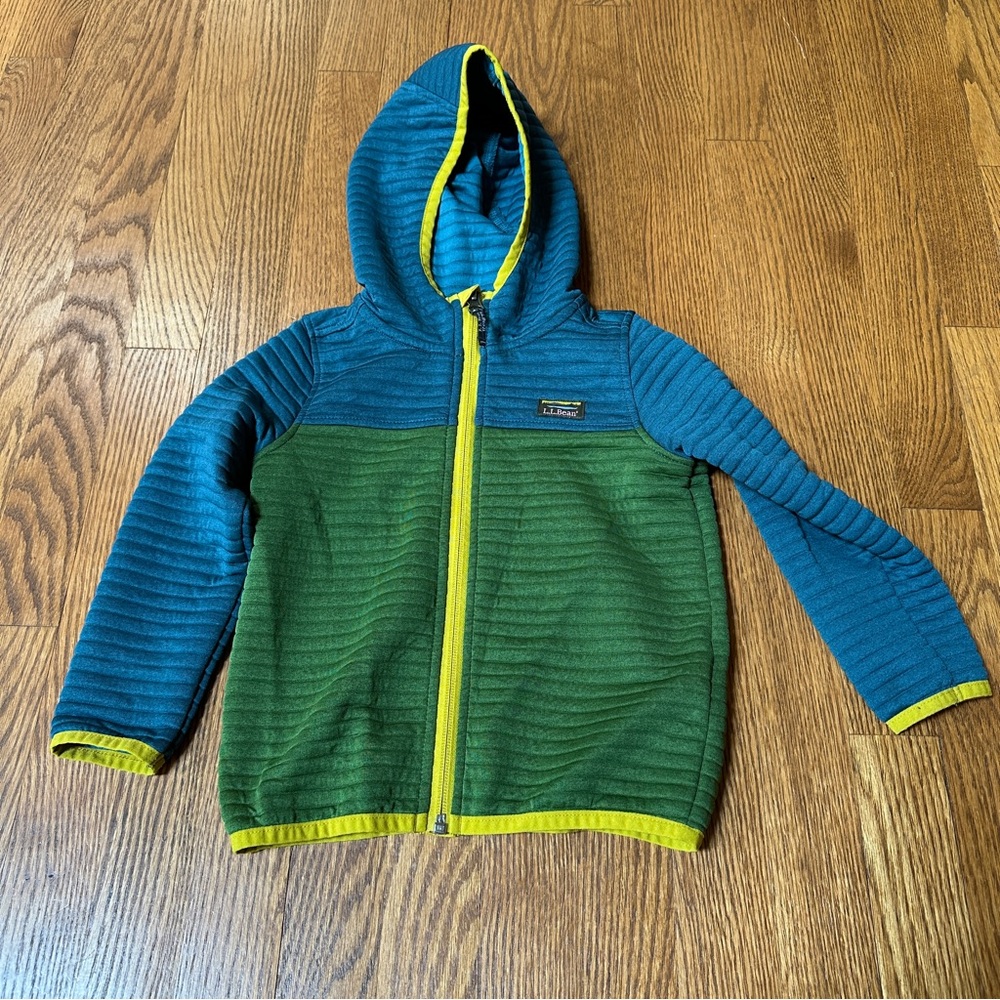 Kids L.L. Bean Airlight Colorblock Blue and Green Hooded Jacket EUC